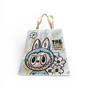Whimsical‎ Blue Labubu Tote with Floral Art
